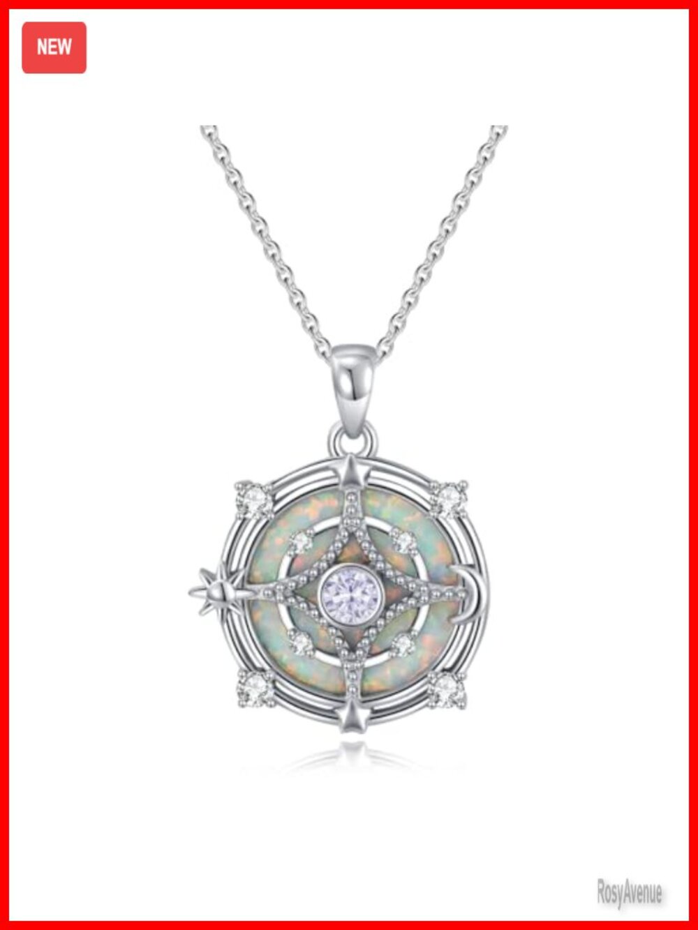 Opal Compass Sun Moon Star Pendant Necklace 925 Sterling Silver